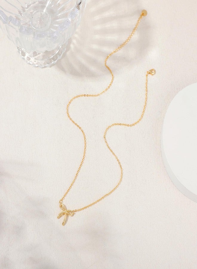 Treasure Bender Christmas Gifts Stocking Stuffers Bow Gold Necklace for Women Non Tarnish Dainty 14k Gold Plated Pendant Necklaces Trendy Cute Charm Bow Necklace Gold Jewelry for Women Birthday Gift - Image 5